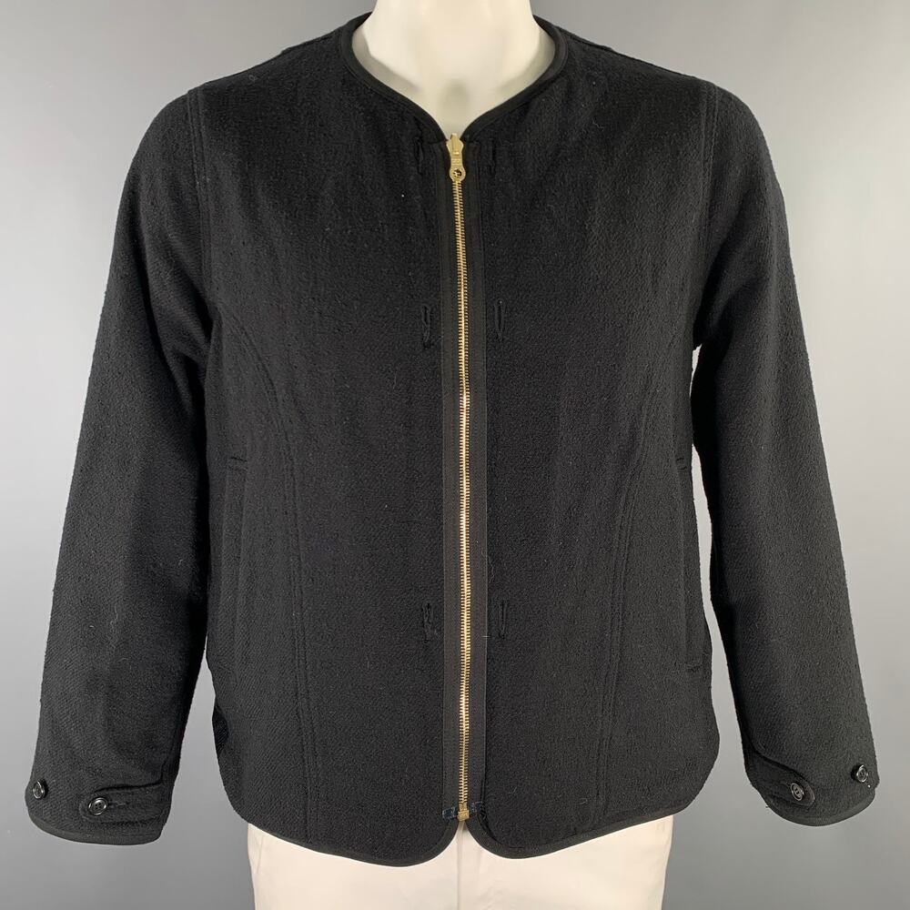 VISVIM Size L Black Textured Wool Linen Reversible Jacket